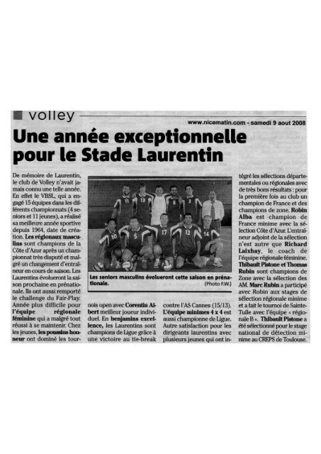 Revue de presse du VBSL - Nice-Matin 2008-2009