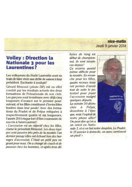 Revue de presse du VBSL - Nice Matin 2013-2014