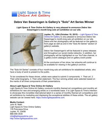 Debra Van Swearingen is Gallery's "Solo" Art Series Winner