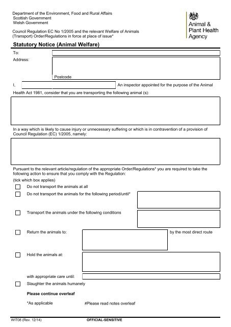 Statutory Notice (Animal Welfare) Statutory Notice (Animal Welfare)