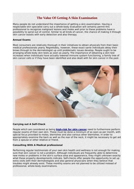 The Value Of Getting A Skin Examination