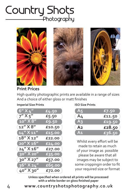 Countryshots Photography Price List Autumn 2015