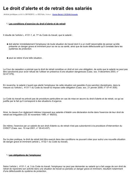 Le droit d’alerte et de retrait des salariés