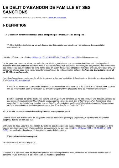 Le Delit D Abandon De Famille Et Ses Sanctions