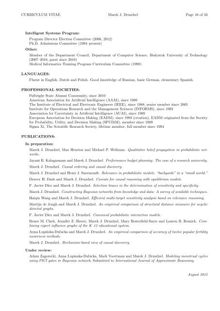 CURRICULUM VITAE Marek J. Druzdzel Page 1 of 31 ...