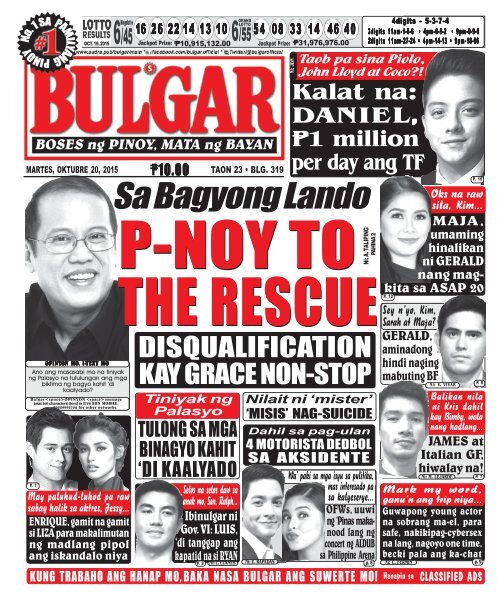 October 20, 2015 BULGAR: BOSES NG PINOY, MATA NG BAYAN