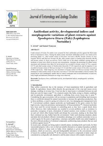 Antifeedant activity, developmental indices and ...