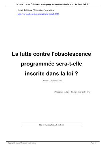 La lutte contre l'obsolescence programmée sera-t-elle inscrite dans la loi ?