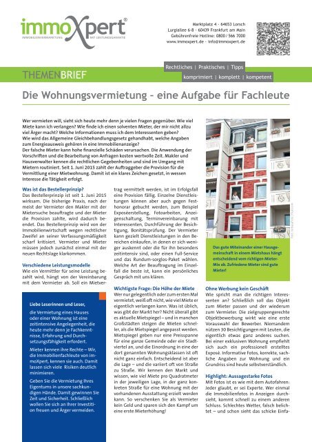 Die Wohnungsvermietung - eine Aufgabe für Fachleute