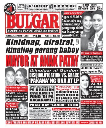 October 21, 2015 BULGAR: BOSES NG PINOY, MATA NG BAYAN