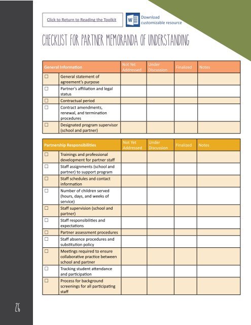 DESIGNING COMMUNITY PARTNERSHIPS TO EXPAND STUDENT LEARNING A TOOLKIT