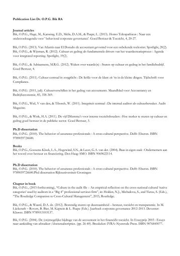 Publication List Dr. O.P.G. Bik RA Journal articles Bik, O.P.G. ...