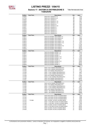 LISTINO PREZZI 1/04/15