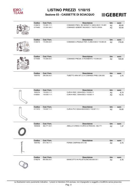 LISTINO PREZZI 1/10/15