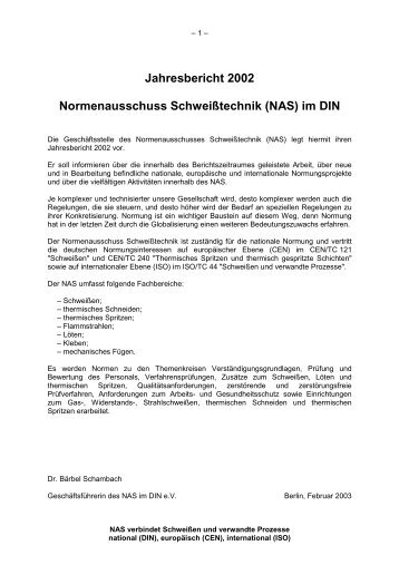 Jahresbericht 2002 Normenausschuss Schweißtechnik ... - NASG