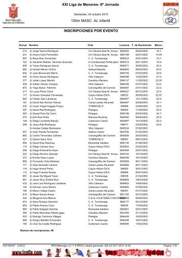 XXI Liga de Menores- 8ª Jornada 150m MASC AL Infantil INSCRIPCIONES POR EVENTO