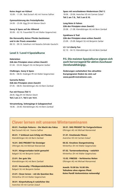 Parelli Kursmagazin Schweiz 2016