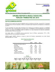 GRUMA REPORTA RESULTADOS DEL TERCER TRIMESTRE DE 2015