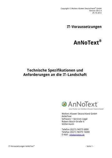 IT-Voraussetzungen AnNoText ® Technische Spezifikationen und