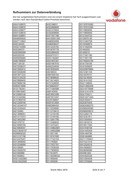 Rufnummern zur Datenverbindung_2010_03