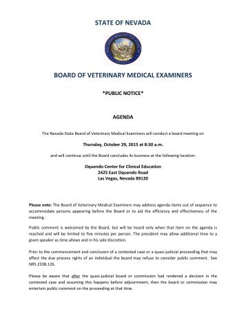 STATE OF NEVADA BOARD OF VETERINARY MEDICAL EXAMINERS