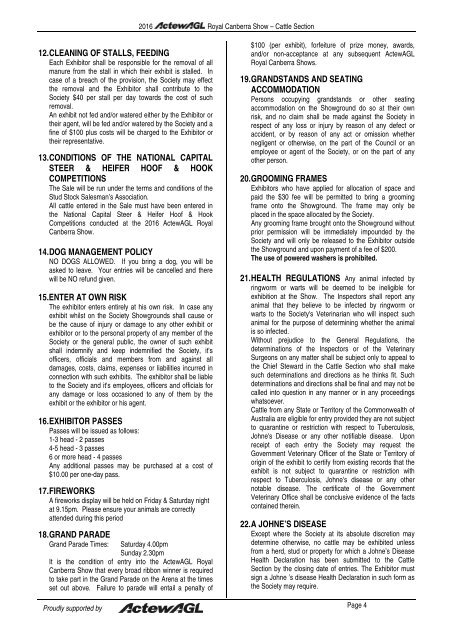 ActewAGL Royal Canberra Show Cattle Schedule