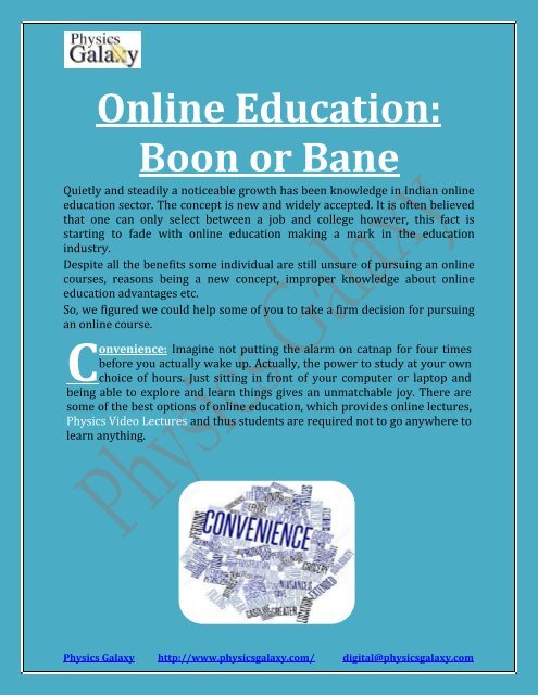 write an article on online education boon or bane