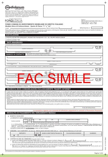 Modulo di sottoscrizione - Mediolanum Gestione Fondi