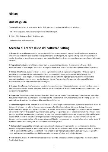 Nòlian Questa guida Accordo di licenza d'uso del software Softing