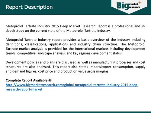 Research Report on Metoprolol Tartrate Industry– Trends, Opportunities, Segmentation and Forecast 
