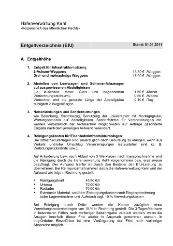 Hafenverwaltung Kehl Entgeltverzeichnis (EIU) - Hafen Kehl