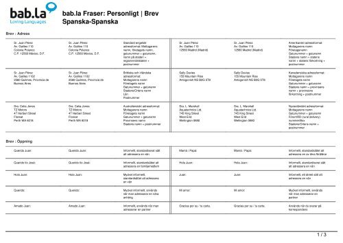 bab.la Fraser Personligt | Brev Spanska-Spanska