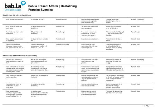 bab.la Fraser Affärer | Beställning Franska-Svenska