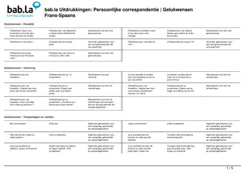 bab.la Uitdrukkingen Persoonlijke correspondentie | Gelukwensen Frans-Spaans