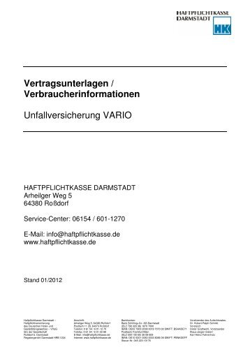 Vertragsunterlagen / Verbraucherinformationen - Haftpflichtkasse ...