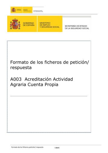 Formato de los ficheros de petición/ respuesta A003 Acreditación ...