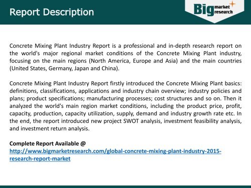 Concrete Mixing Plant Industry 2015 Market Research Report