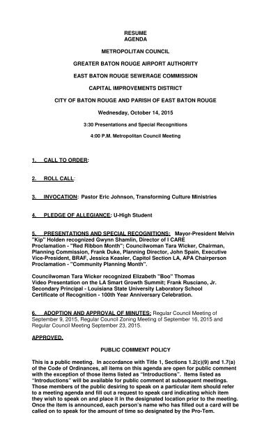 Minutes of Last Meeting - City of Baton Rouge/Parish of East Baton ...