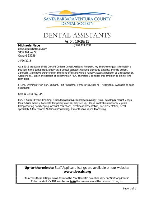 Dental Assistant Charting