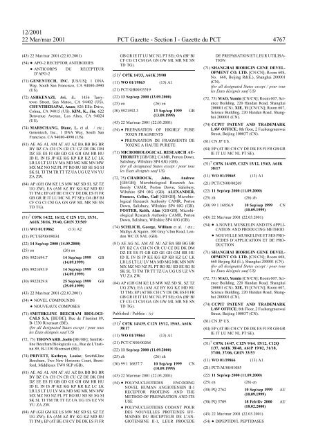 PCT/2001/12 : PCT Gazette, Weekly Issue No. 12, 2001 - WIPO