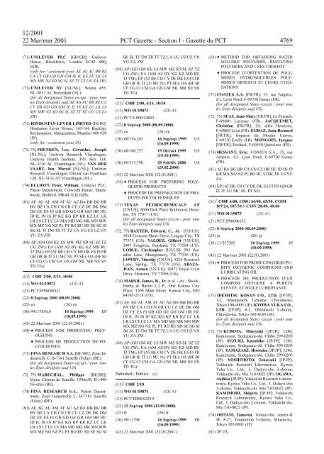 PCT/2001/12 : PCT Gazette, Weekly Issue No. 12, 2001 - WIPO