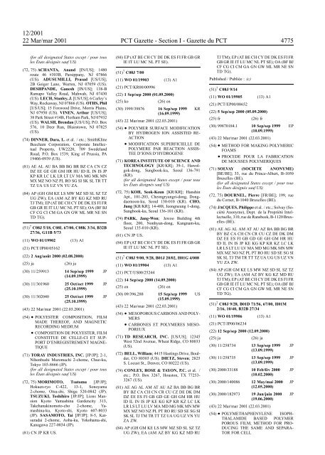 PCT/2001/12 : PCT Gazette, Weekly Issue No. 12, 2001 - WIPO