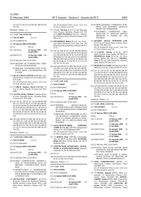 PCT/2001/12 : PCT Gazette, Weekly Issue No. 12, 2001 - WIPO