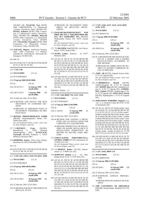 PCT/2001/12 : PCT Gazette, Weekly Issue No. 12, 2001 - WIPO