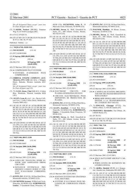 PCT/2001/12 : PCT Gazette, Weekly Issue No. 12, 2001 - WIPO