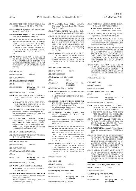 PCT/2001/12 : PCT Gazette, Weekly Issue No. 12, 2001 - WIPO