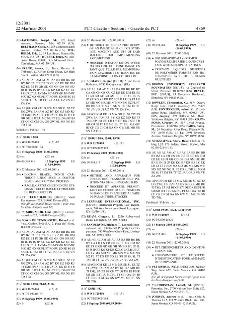 PCT/2001/12 : PCT Gazette, Weekly Issue No. 12, 2001 - WIPO