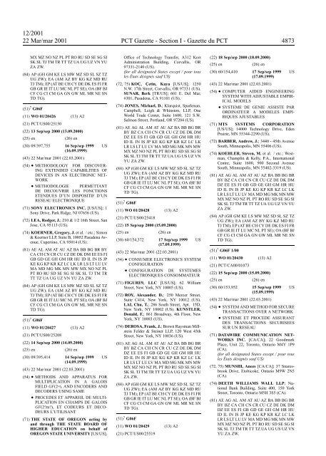 PCT/2001/12 : PCT Gazette, Weekly Issue No. 12, 2001 - WIPO