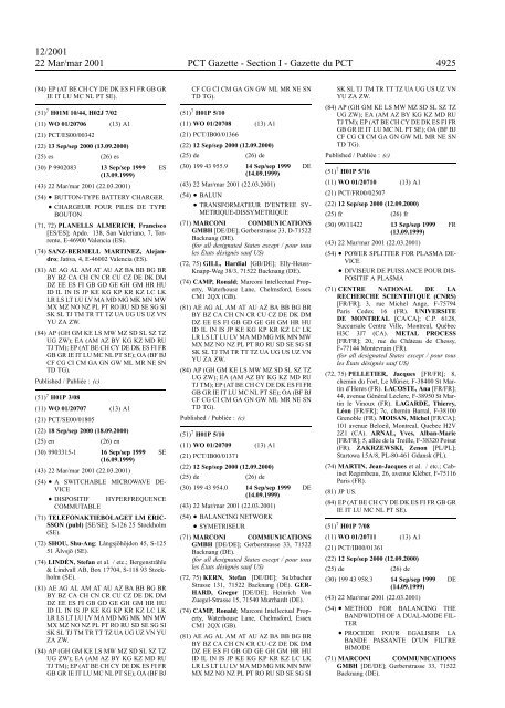 PCT/2001/12 : PCT Gazette, Weekly Issue No. 12, 2001 - WIPO