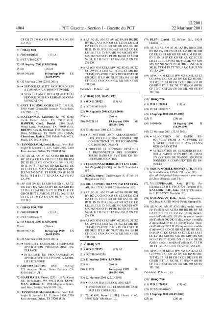 PCT/2001/12 : PCT Gazette, Weekly Issue No. 12, 2001 - WIPO